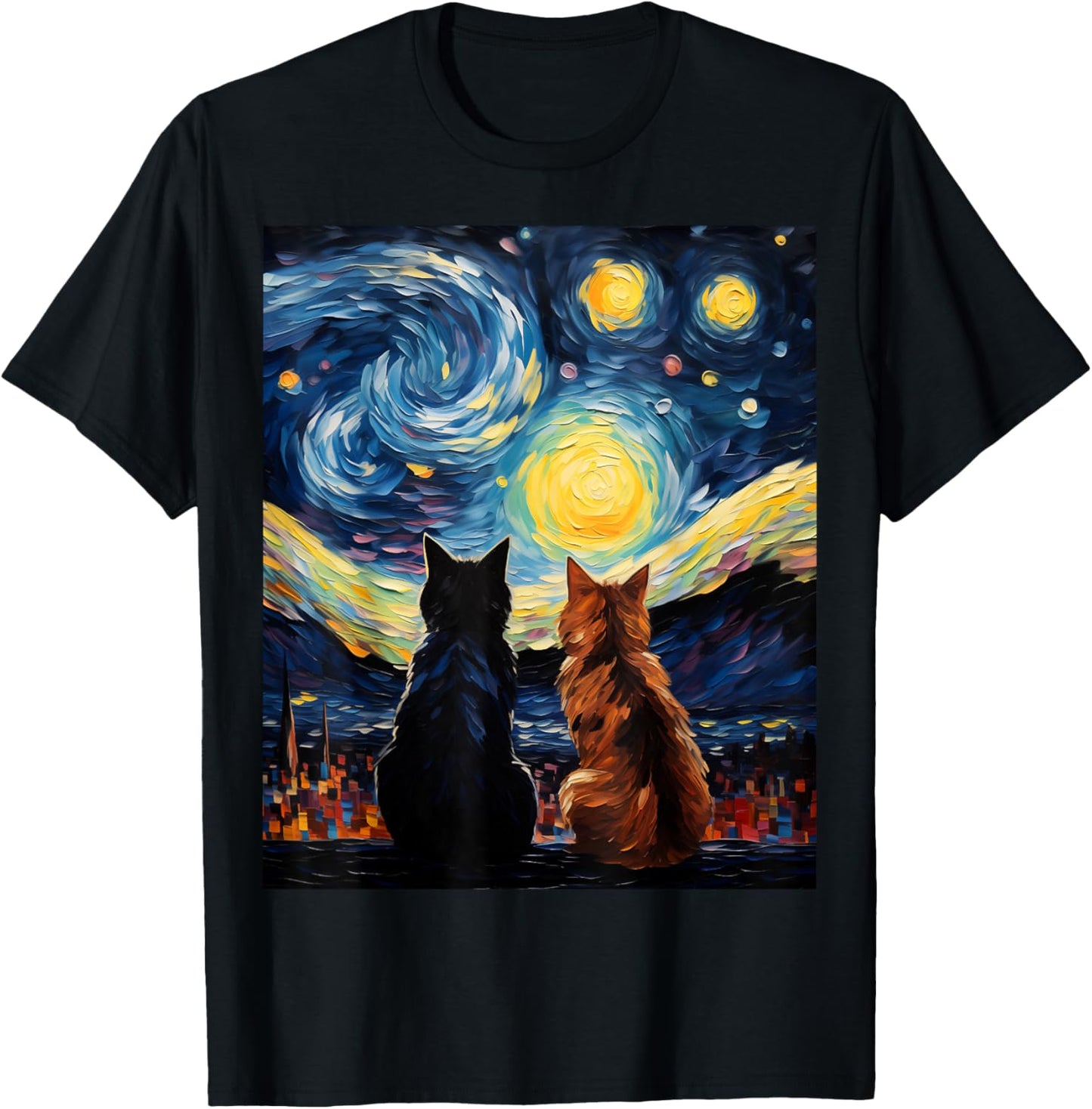 Funny Couples Cats Lover Starry Night Vincent van Gogh Cat T-Shirt