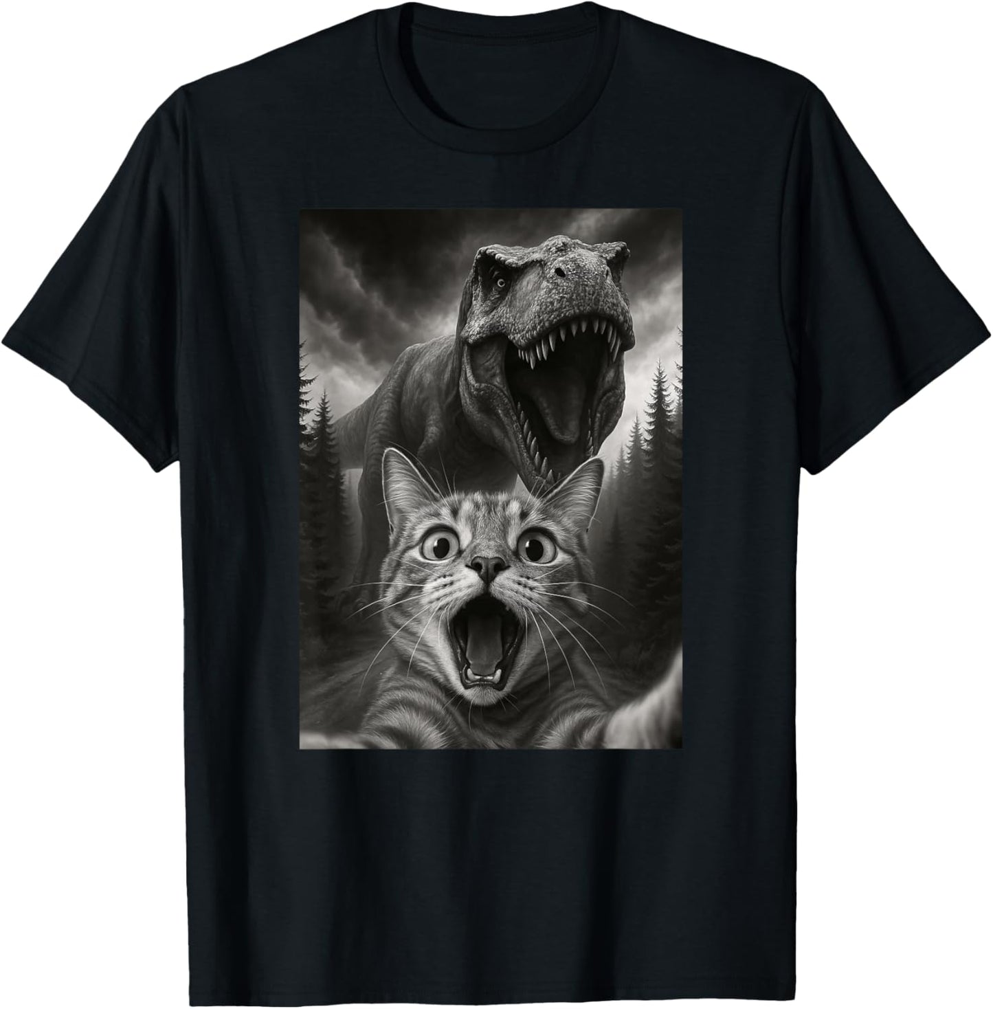 Funny Cat Selfie Dinosaur Trex Animal Lover Mom Dad Kids T-Shirt