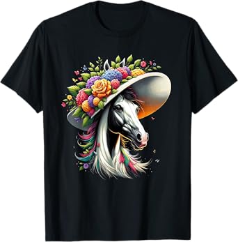 Horse Lover Women's Funny Horse Wearing Derby Hat T-Shirt