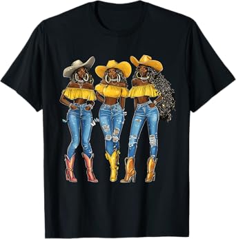 Black African American Cowgirl Western Country Texas Rodeo T-Shirt