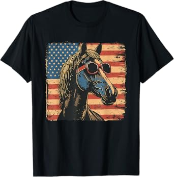 Horse America Flag Fourth of July Women Men T-Shirt