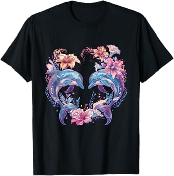 Dolphin Floral Motif Dolphin Lover Sea Ocean Animal T-Shirt