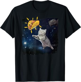 Funny Cat Astronaut and Taco in Space Mexican Food T-Shirt