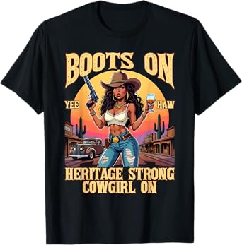 Western Rodeo Yehaw Cowgirl On African American Cowgirl T-Shirt