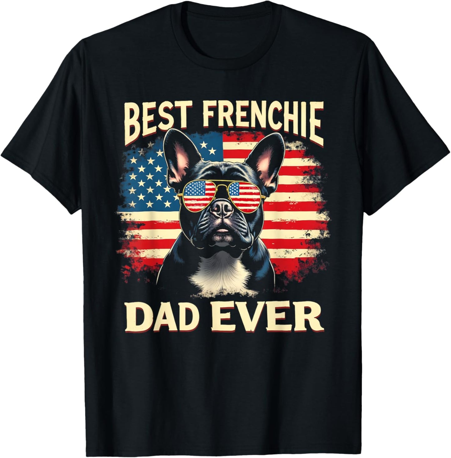 Frenchie Dad Patriotic American Flag Design for Men T-Shirt