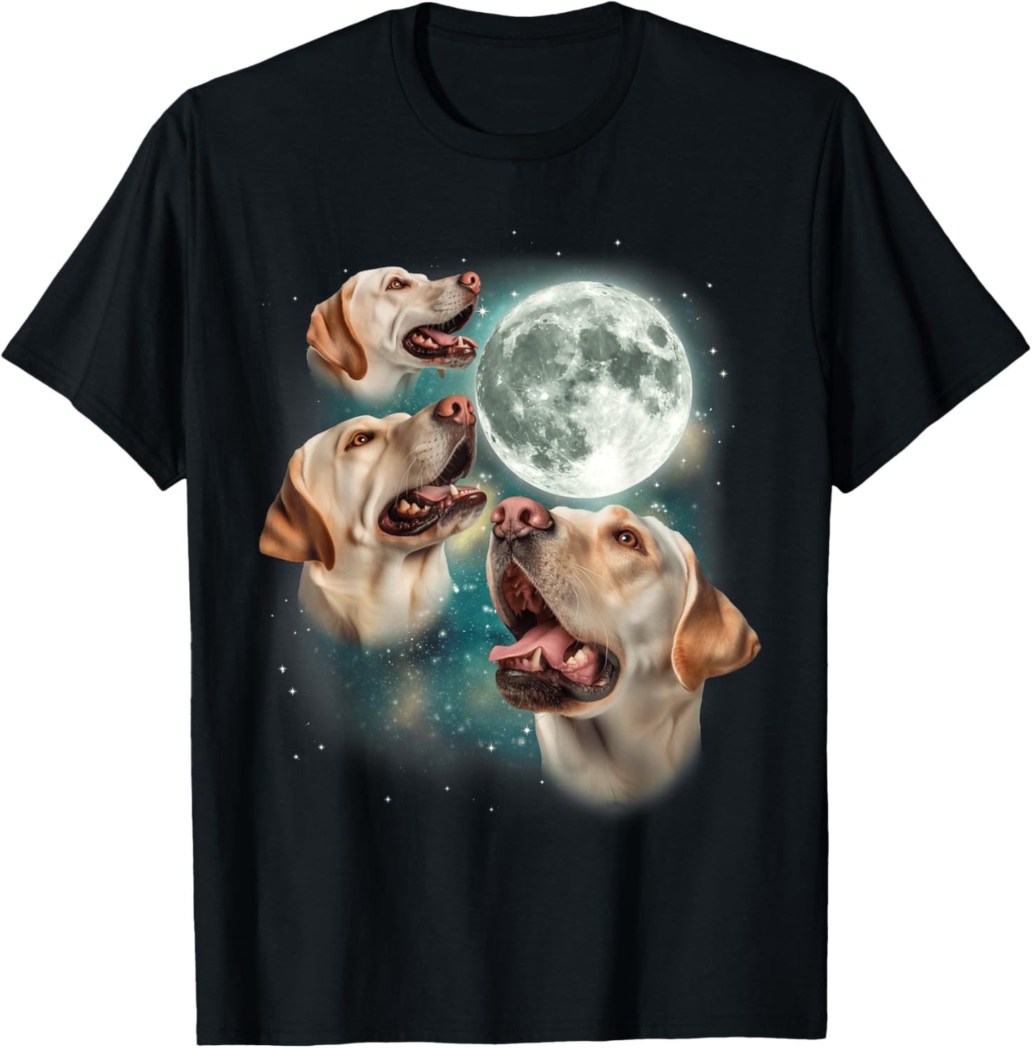 Three Labrador Retriever Moon | 3 Dogs Howling Moon Meme T-Shirt