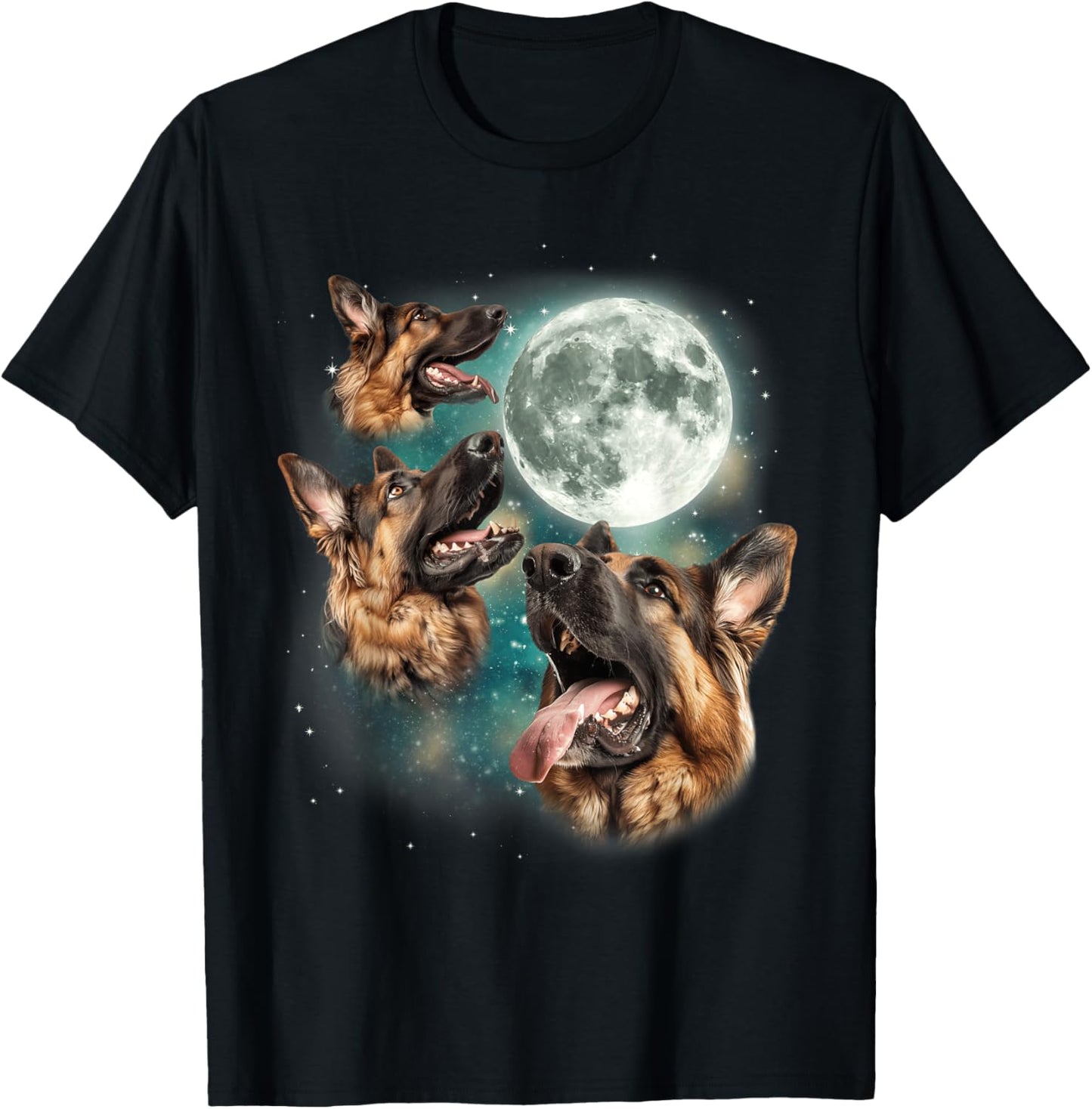 Three German Shepherd Moon | Funny Howling Dogs Canine Meme T-Shirt