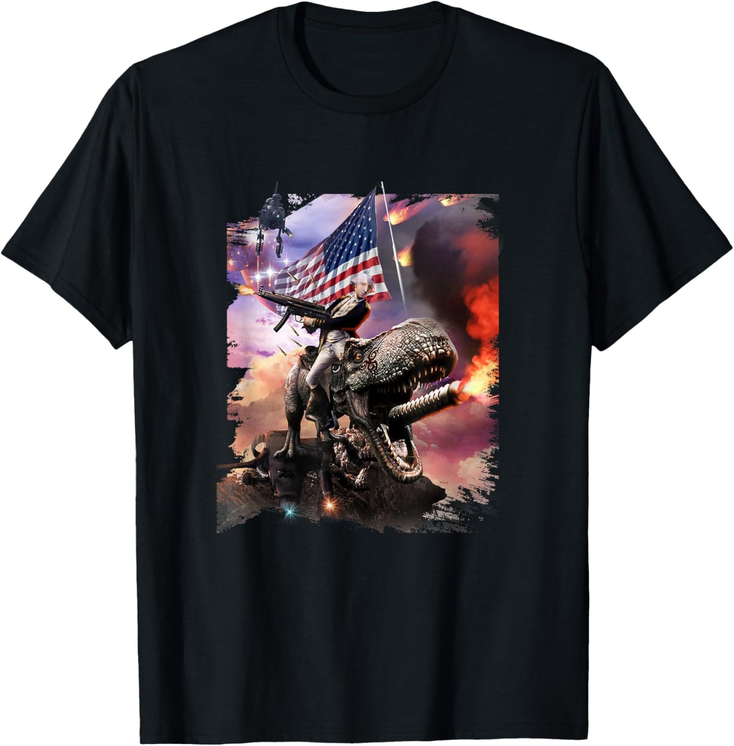 George Washington Riding Dinosaur American Patriotic Funny T-Shirt