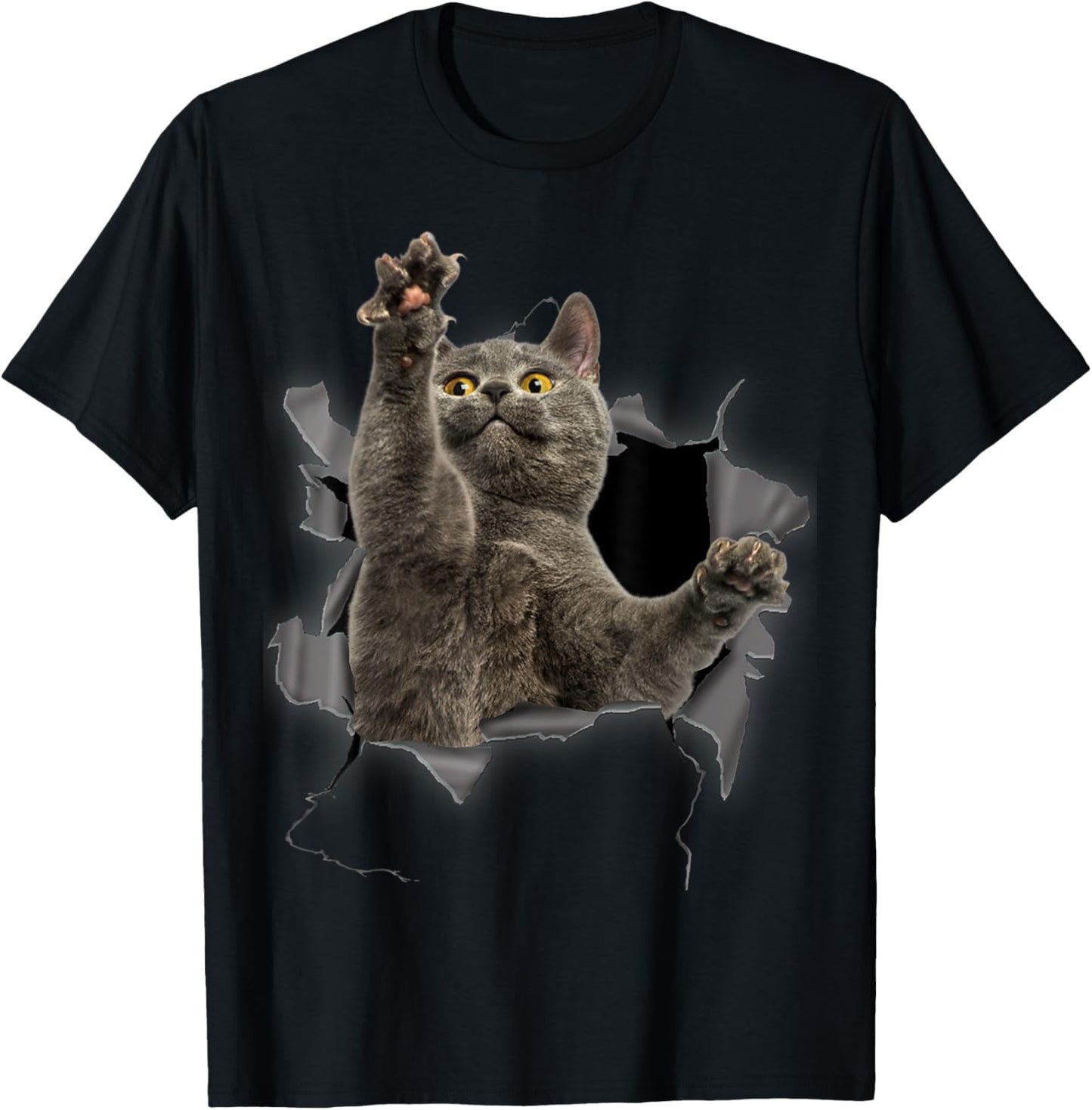 Grey Cat Torn Cloth Funny Gifts Cat Dad, Cat Mom, Cat Lover T-Shirt
