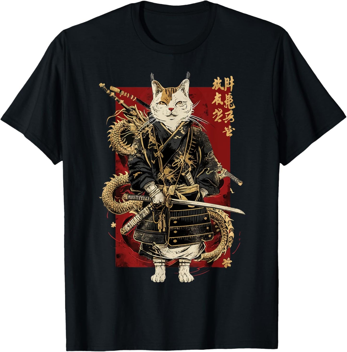 Samurai Cat with Dragon Japanese Kanji, Japan art lover T-Shirt