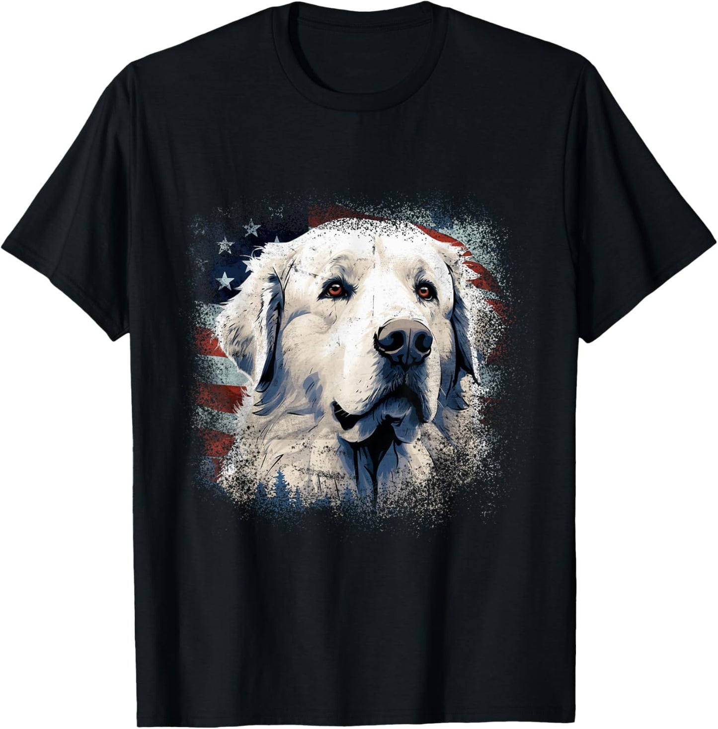 Vintage Great Pyrenees Dog Patriotic American Flag T-Shirt