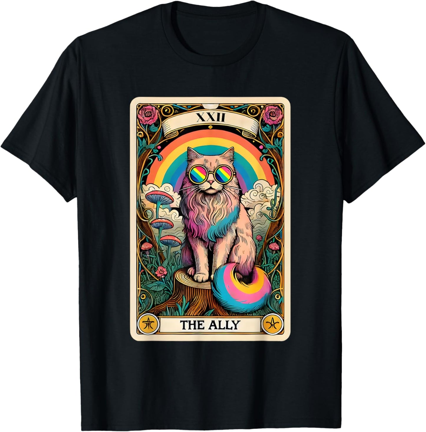 Funny Ally Cat Tarot Card Pride Sunglasses Gay Pride LGBTQ T-Shirt