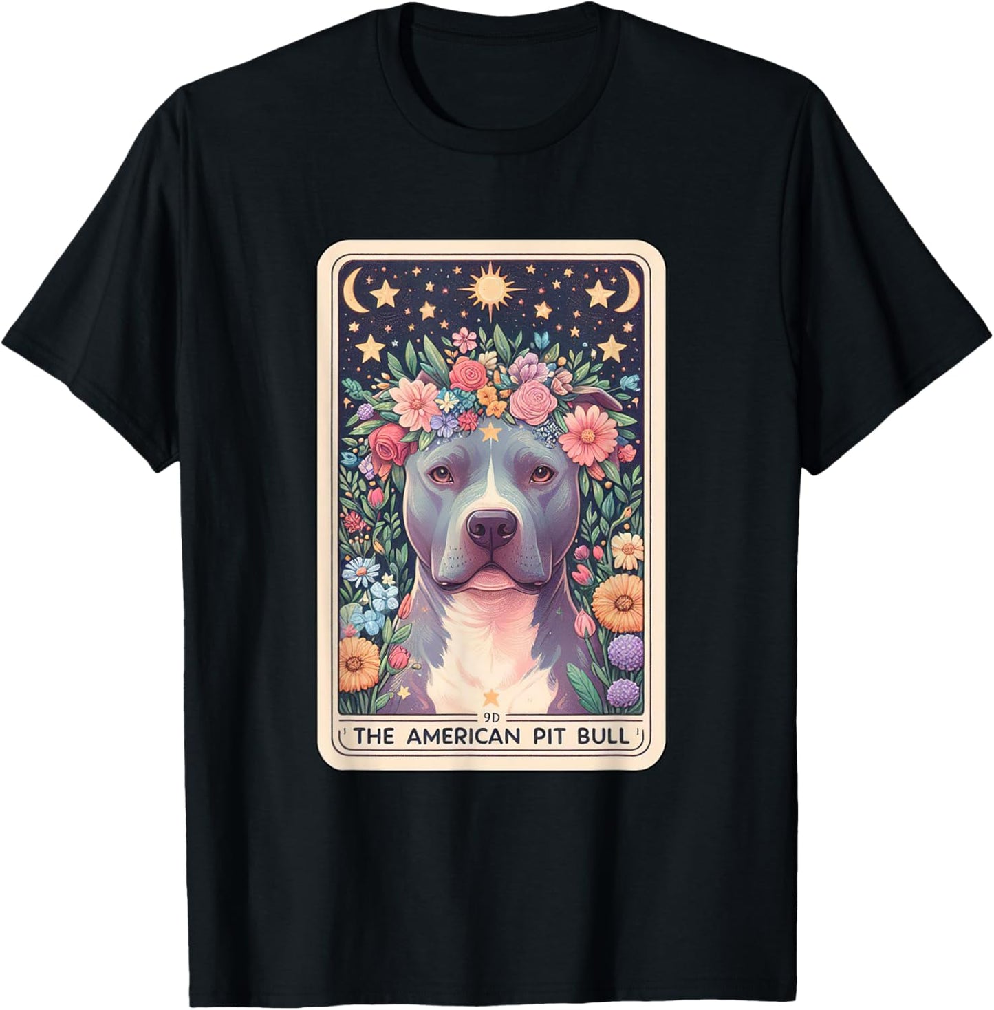 American Pit Bull Dog Tarot Card Floral Star Moon T-Shirt