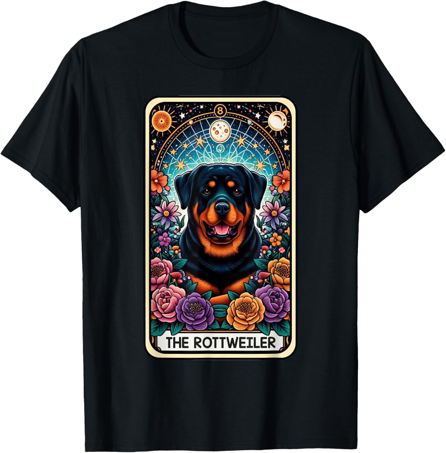 Rottweiler Dog Tarot Card Floral Star Moon T-Shirt