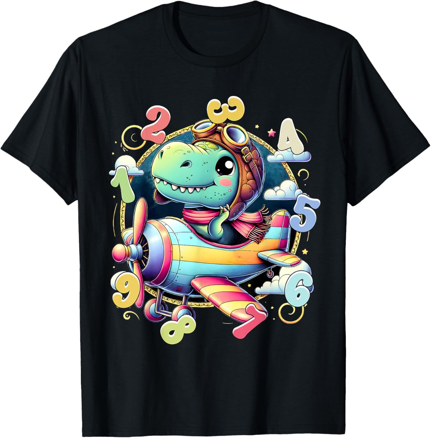 T-Rex Airplane Dino Pilot Kids Funny Learn Numbers Toddler T-Shirt
