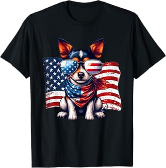 Toy Fox Terrier USA Flag Sunglasses Patriotic Pets Vintage T-Shirt