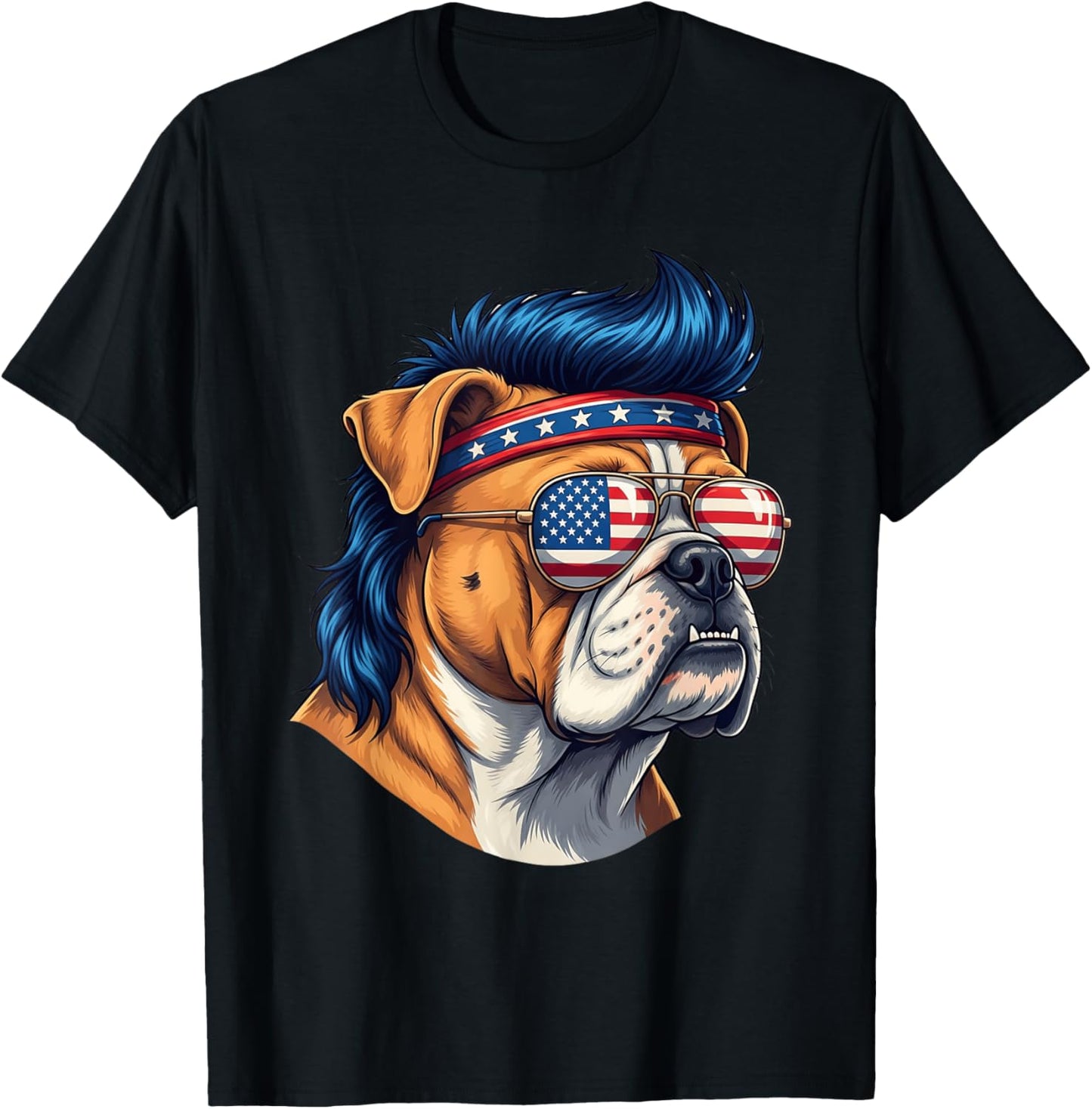 Pariotic Bulldog Mullet 4th of July American Flag USA Dog T-Shirt