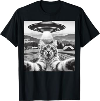 Cat Selfie With Alien UFO Funny Cat Gifts For Men Women Kid T-Shirt