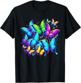 Rainbow Butterflies Graphic for Men Women Boys Girls T-Shirt