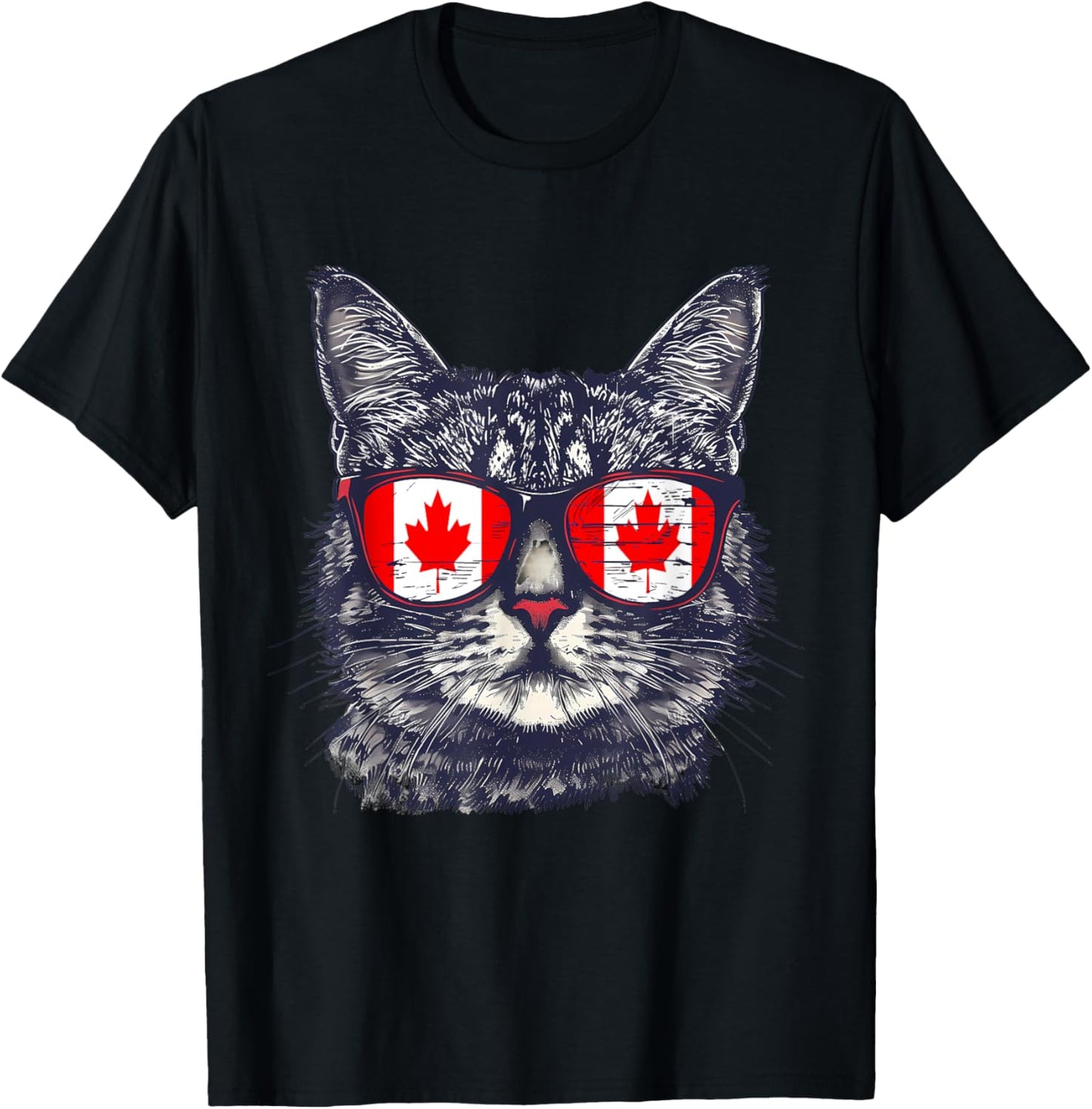 Canada Flag Cat Canadian Pride Sunglass Canada Maple Leaf T-Shirt
