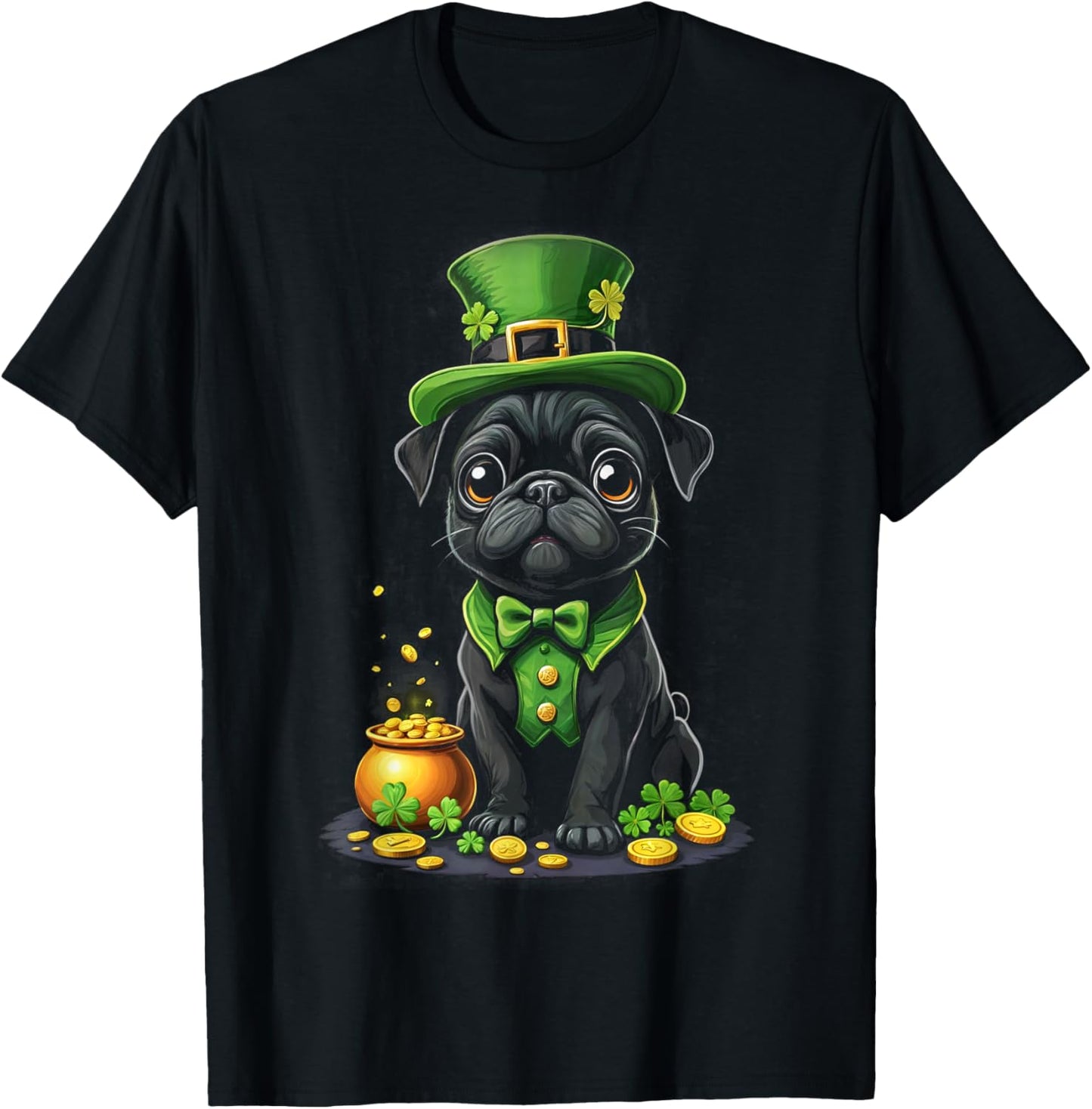 Pug St Patricks Day Cute Pug Leprechaun Shamrock Irish Dog T-Shirt