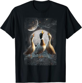 Three Ducks Howling At The Moon Funny Pet Parody Duck T-Shirt