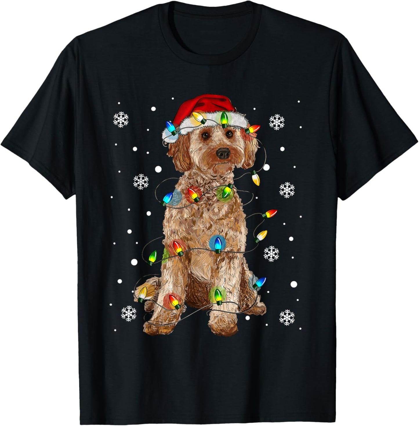 Cockapoo Dog Santa Christmas Tree Lights Pajama Xmas T-Shirt