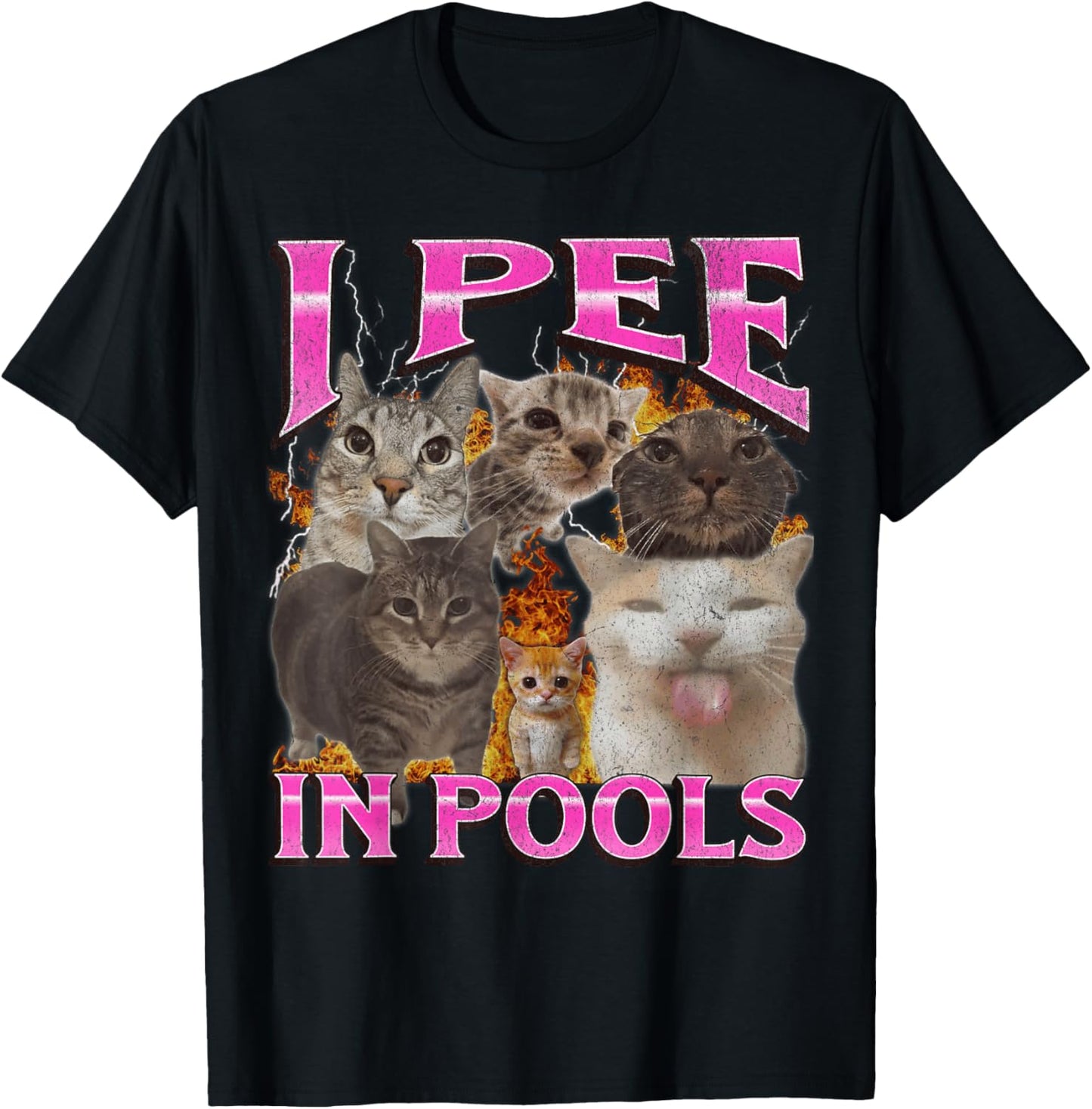 I Pee In Pools Funny Cat Meme Bootleg Graphic T-Shirt