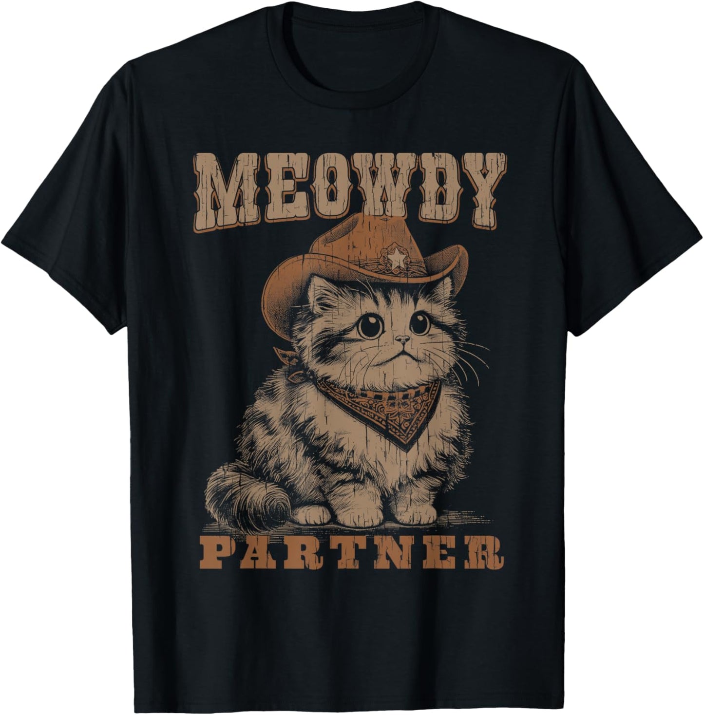 Meowdy Partner Funny Cat Cowboy Vintage Graphic T-Shirt