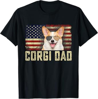 Classic Retro USA Flag Corgi Dad Fathers Day T-Shirt