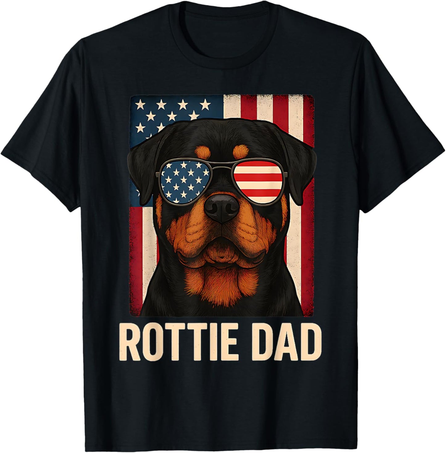 Rottie Dad Dog Fathers Day Patriotic Rottweiler Dog USA Flag T-Shirt