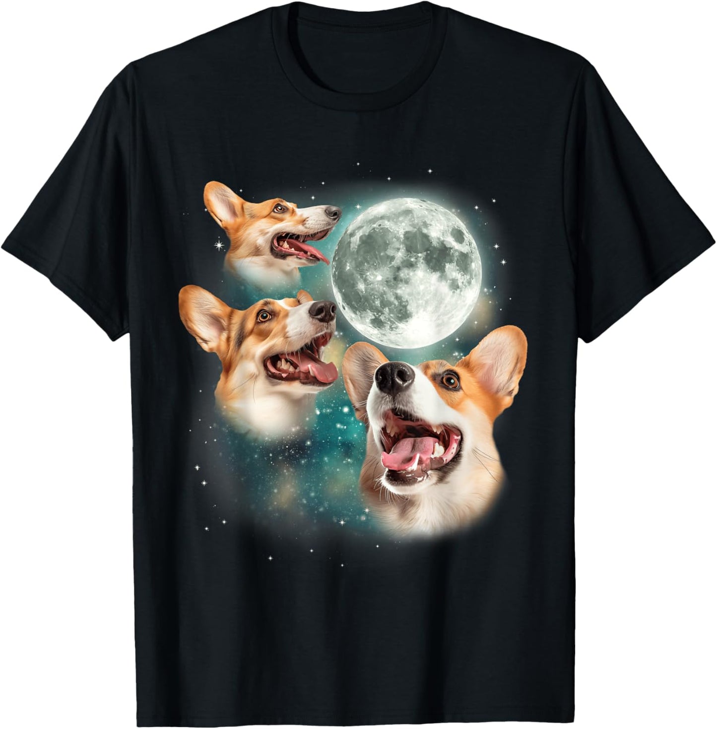 Three Corgi Moon | 3 Cute Corgi Pups Howling Dog Meme Canine T-Shirt