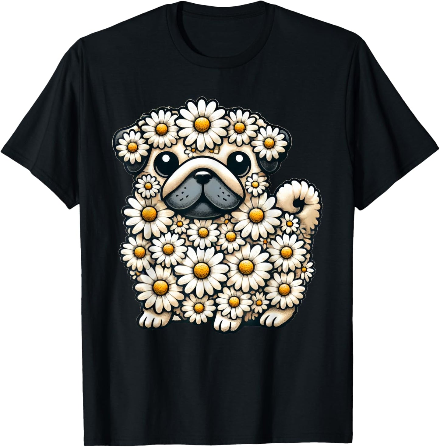 Daisy Dog Pug Flower Gardening Floral T-Shirt