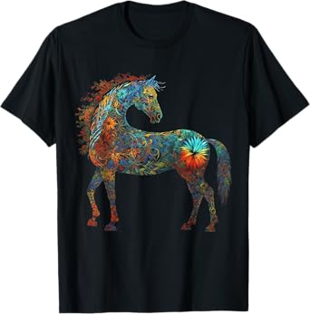 Horse Mandala Lover Artwork | Flowers Animal Motif Horse T-Shirt
