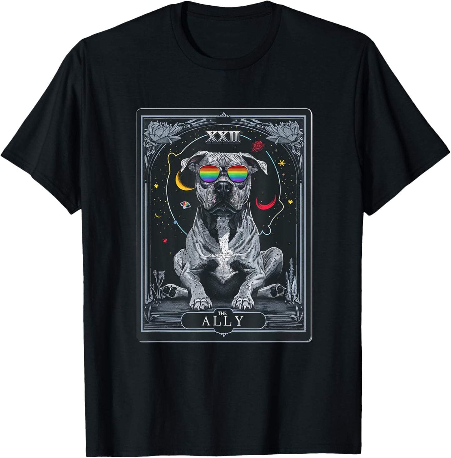 LGBT Gay Pride Rainbow Ally Tarot Card Pitbull Dog T-Shirt