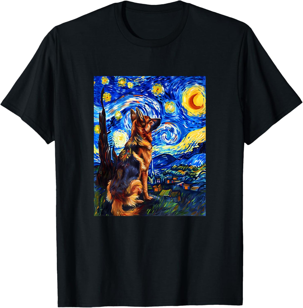Cute Van Gogh German Shepherd Starry Night Funny Women Men T-Shirt