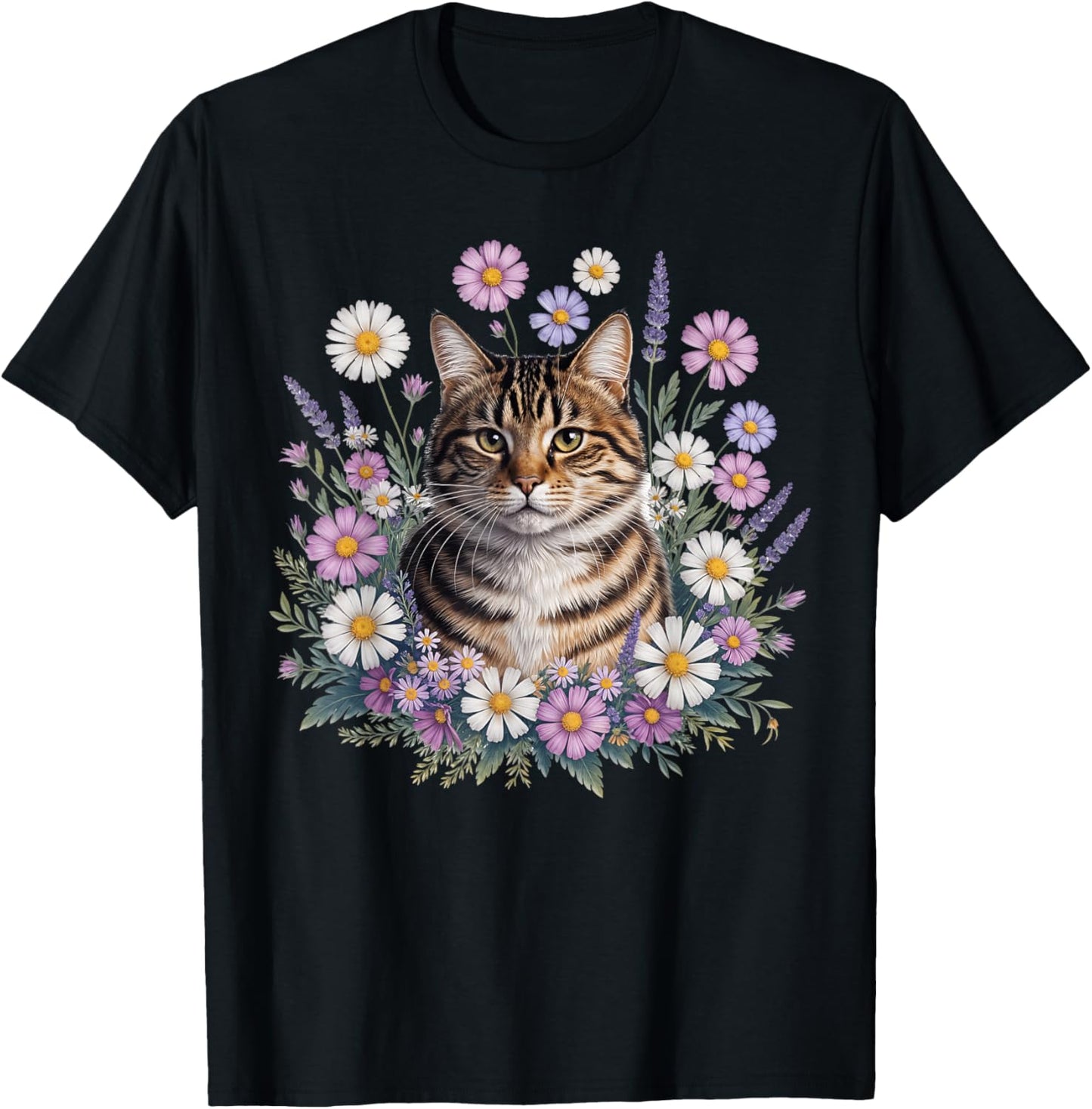 Cat Flowers Floral Cute Kitten Aesthetic Cat Lovers Garden T-Shirt