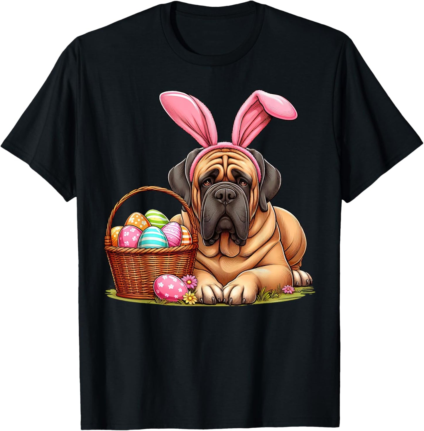Bunny English Mastiff Dog Easter Basket Eggs Easter Day Kids T-Shirt