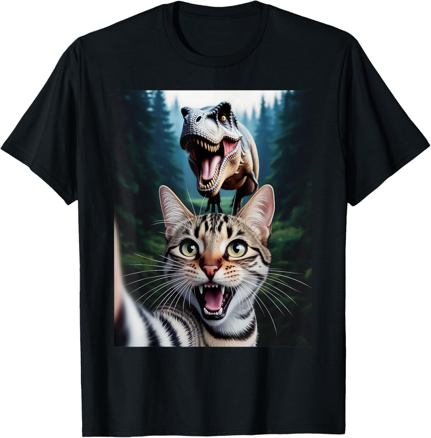 Cat Selfie With T-Rex Dino Funny Cat Tee For Men Women Kids T-Shirt