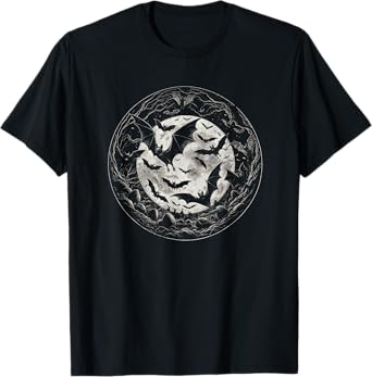 Bats With Moon Graphic Gothic Art Design For Women And Men T-Shirt