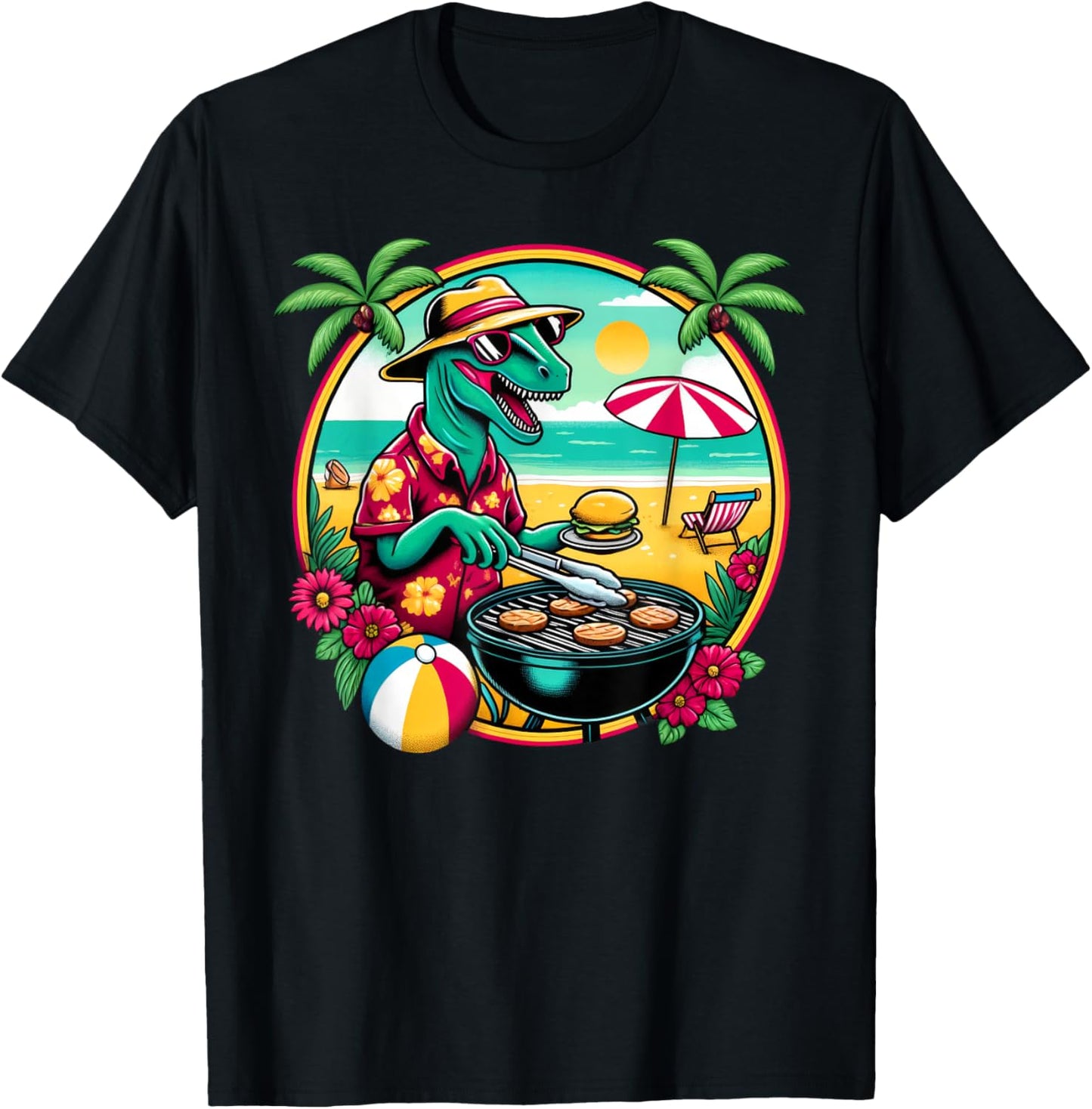 Funny Barbecue Dinosaur Grilling BBQ Beach Men Women Kids T-Shirt