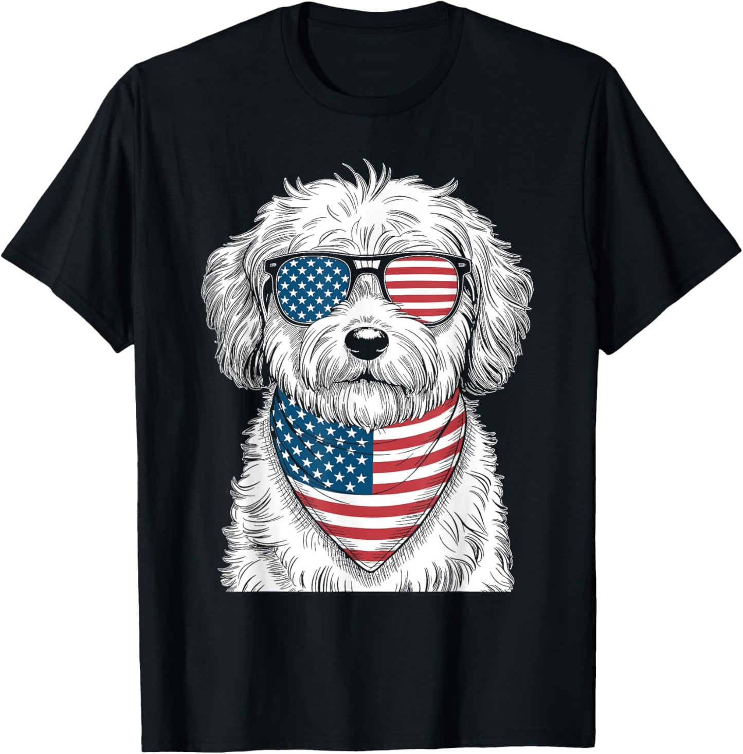 Maltipoo Dog USA Flag Sunglasses Patriotic 4th of July T-Shirt