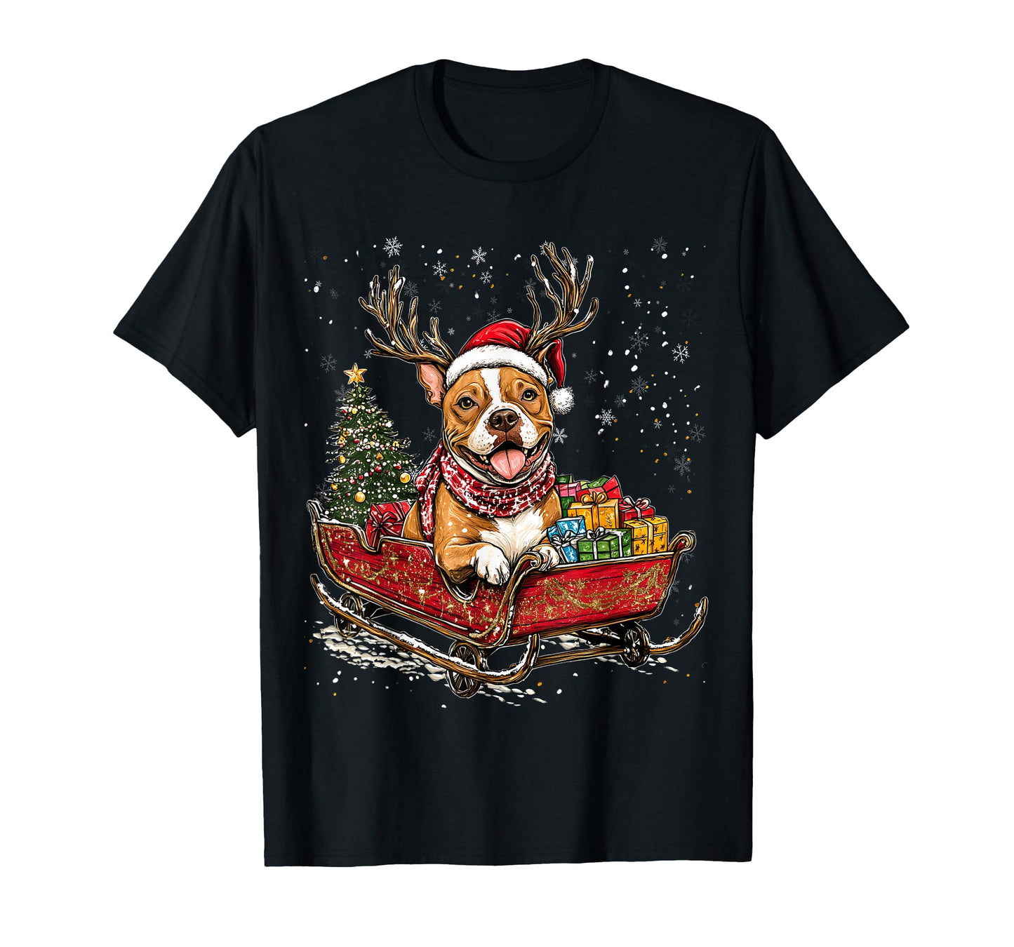 Santa Pitbull reindeer Light Christmas T-Shirt