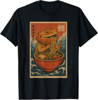 Bearded Dragon Eating Ramen Noodles Japanese T-Shirt
