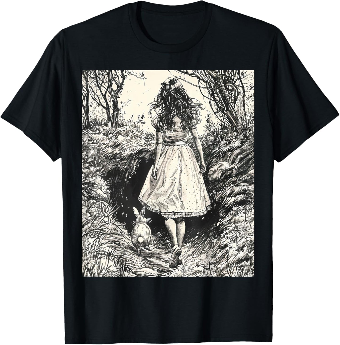 Alice in Wonderland Down the Rabbit Hole Vintage Fantasy T-Shirt