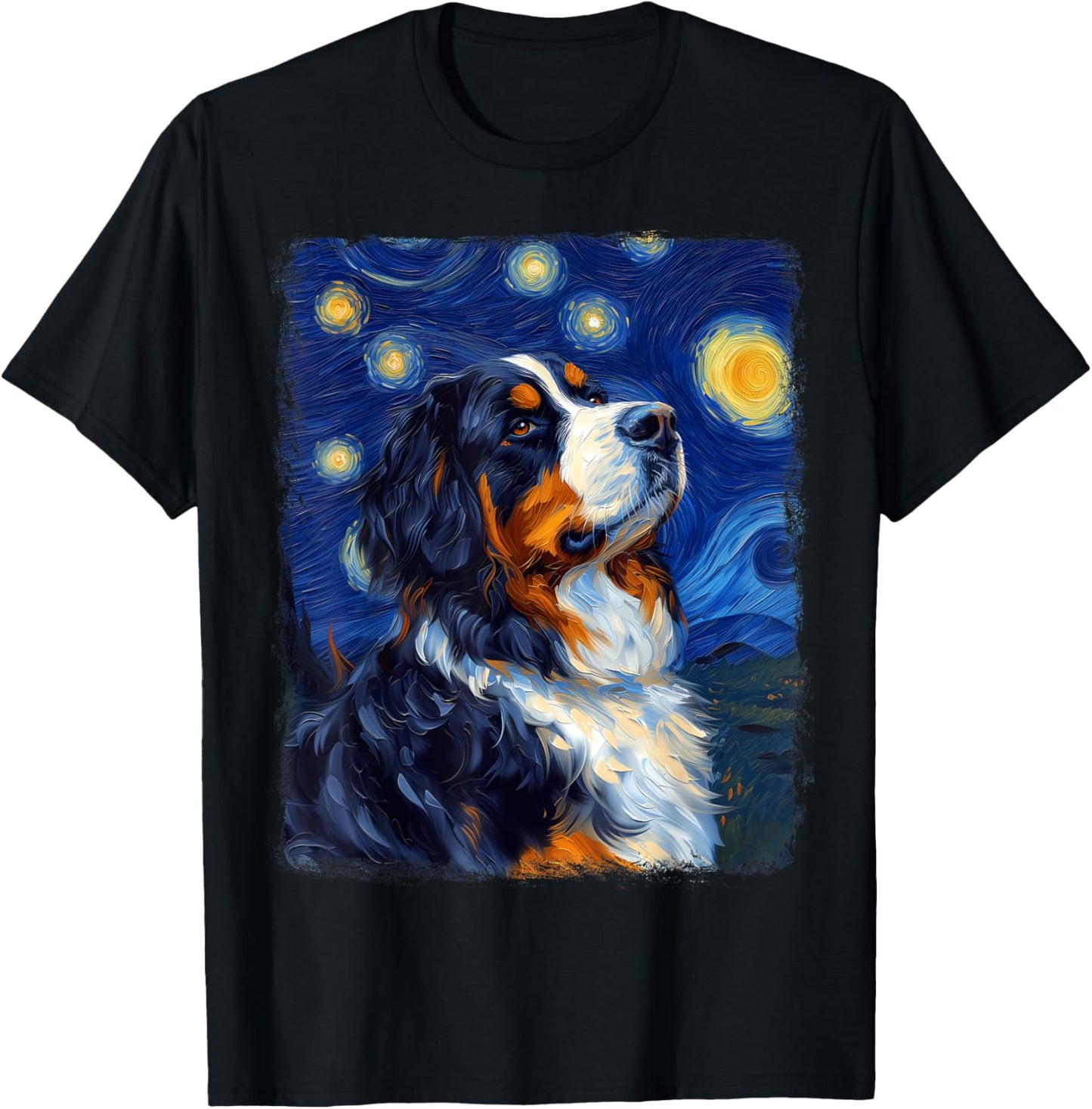 Bernese Mountain Dog Dog Starry Night Painting T-Shirt