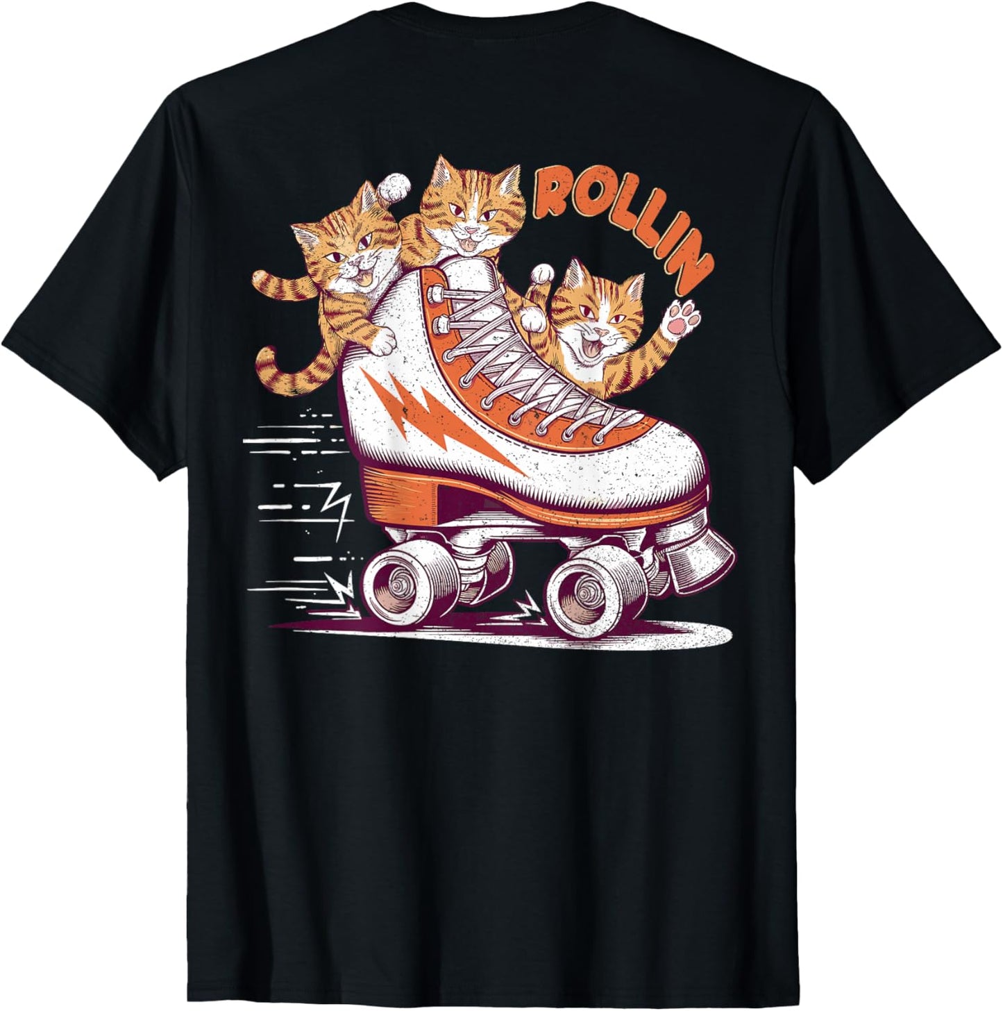 Rollin Funny Retro Cats on Roller Skate (ART BACK) T-Shirt