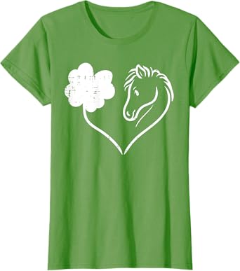 Shamrock Heart Horse Clover St Patricks Day Women Girls Gift T-Shirt