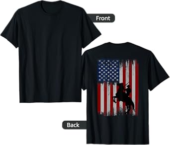 (Print on Back) vintage usa american flag cowboy Rodeo T-Shirt