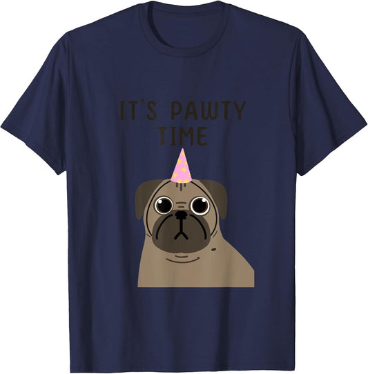 It’s pawty time cute pug dog lover party stars pink hat T-Shirt